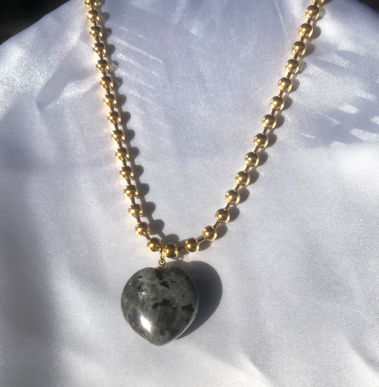 LARVAKITE/MOONSTONE BALL CHAIN NECKLACE
