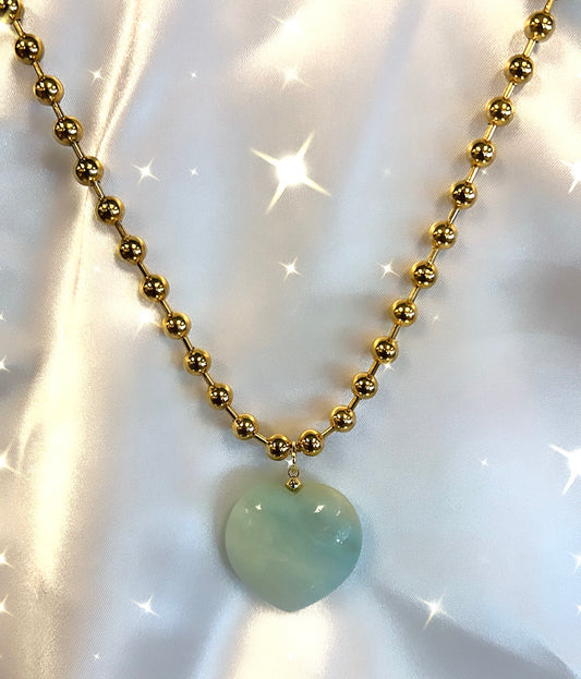 CARIBBEAN CALCITE BALL CHAIN HEART NECKLACE- Spiritual awakening, higher consciousness, relaxing