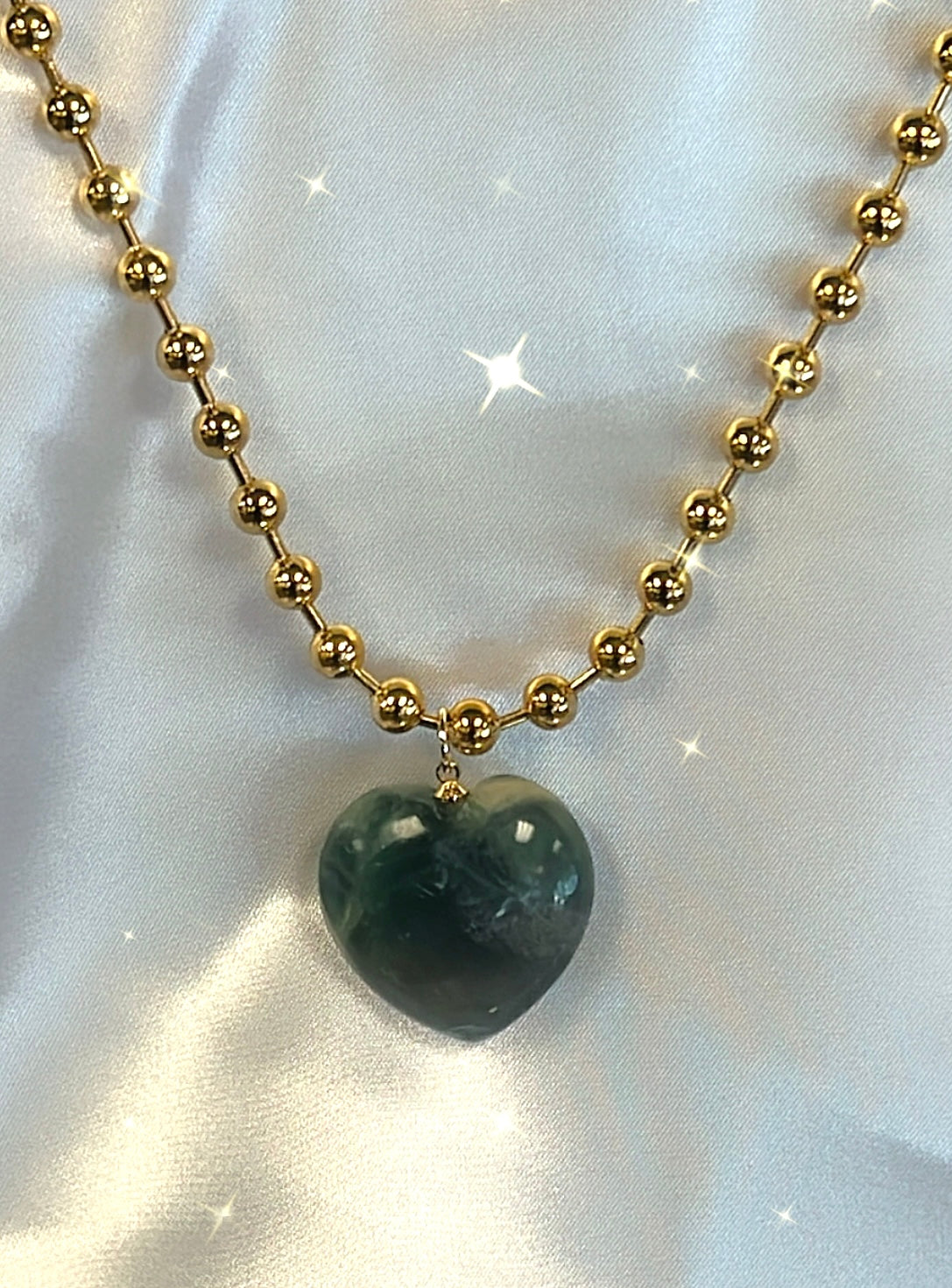 FLUORITE BALL CHAIN HEART NECKLACE- prevent weight gain, defuse negativity & protect your aura